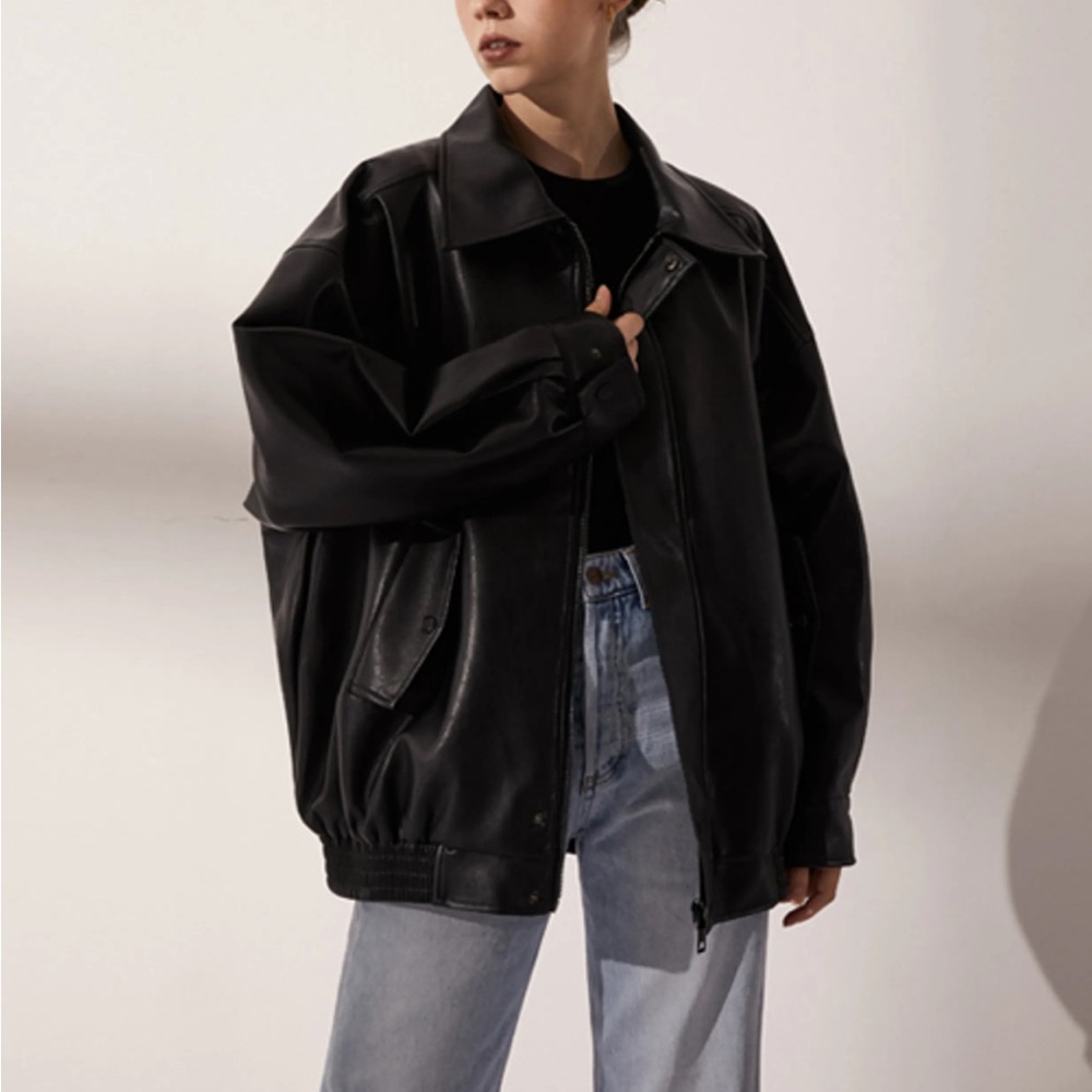 Black Vegan Leather Jacket for Women